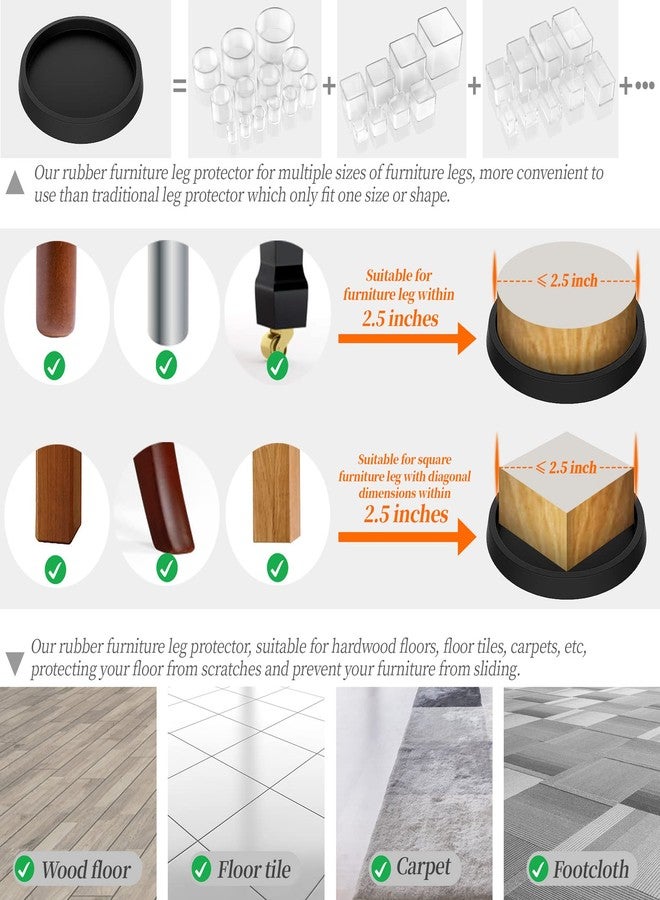 ARLX Furniture Coasters,Caster Cups,Furniture Leg Protectors 2.5 Inch 4pcs Rubber Pads no Slip for Hardwood Floors Black - Image 4